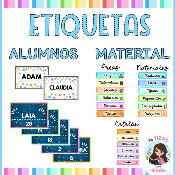 Etiquetas para material y alumnos (editable)