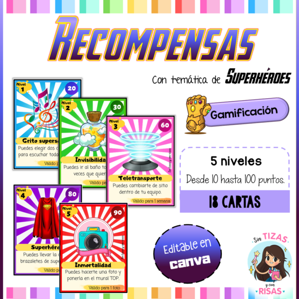 Cartas de recompensa - Superhéroes (editable)